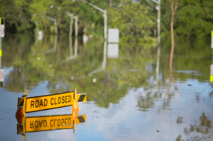 Road Closed Sign in flooded street