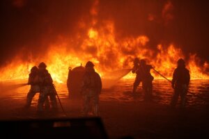 Firefighters controlling wildfire